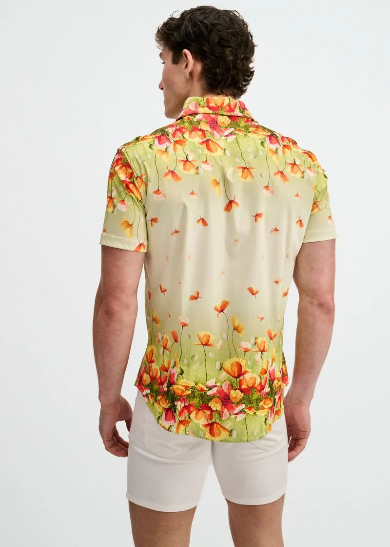 Grass/Orange Floral Border Print Jersey Short Sleeve Shirt