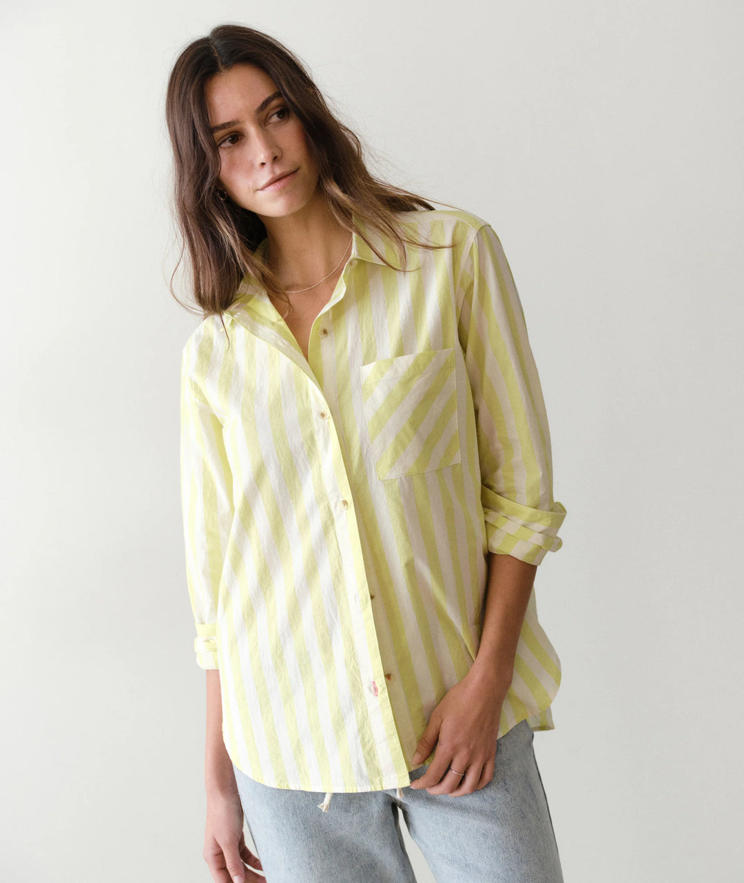 Jane Relaxed Shirt Cali Poplin Lime Stripe