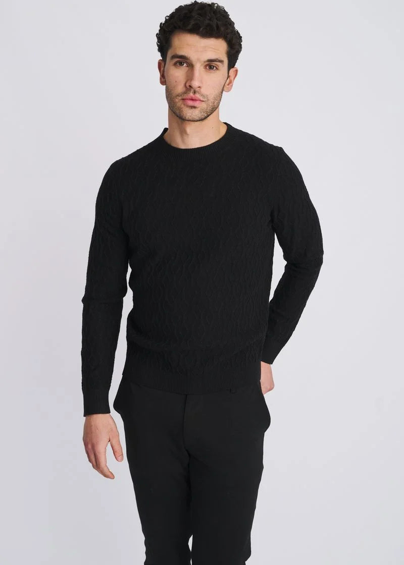 Cable Knit Crew Neck Wool Blend Sweater