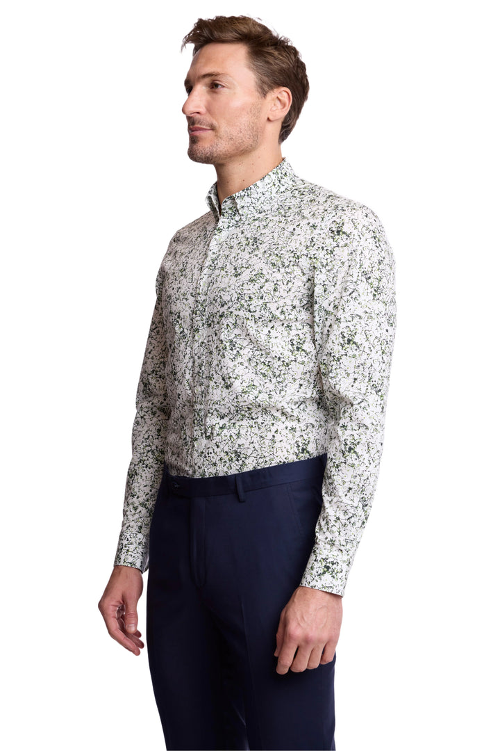Brian Button Down Collar Shirt - White Green Abstract