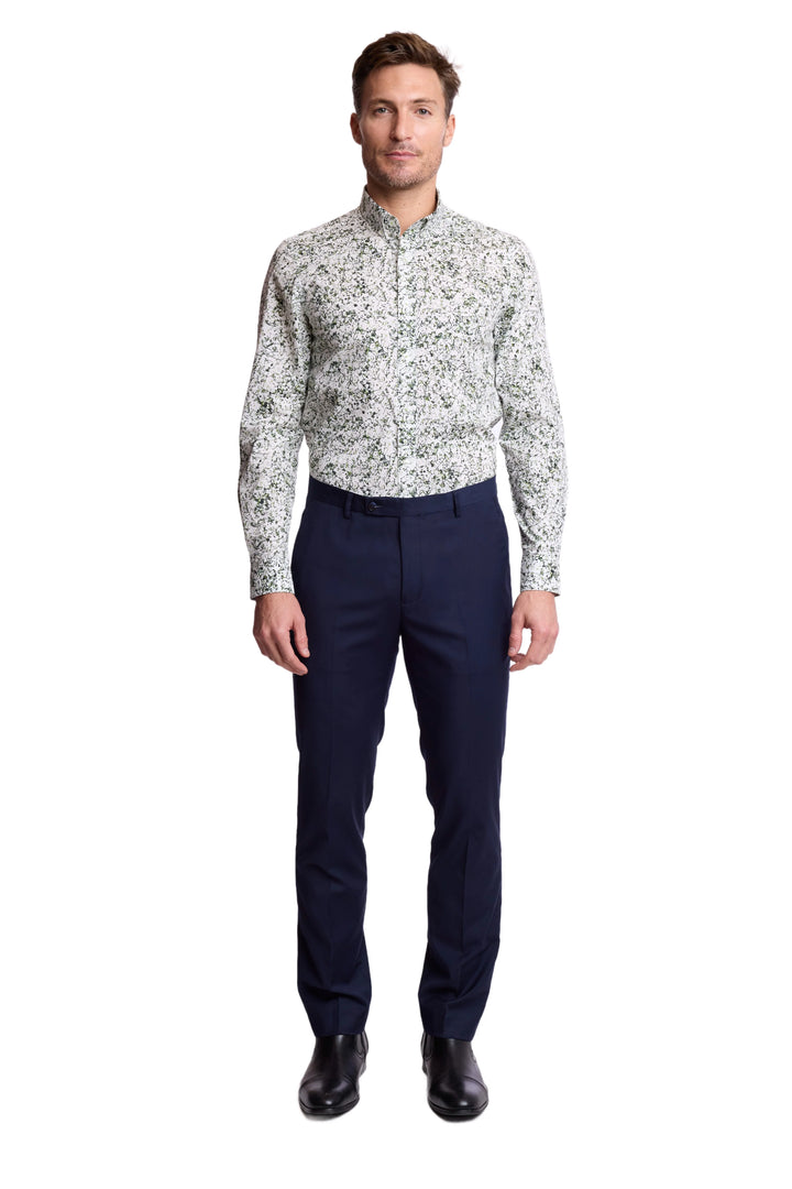 Brian Button Down Collar Shirt - White Green Abstract