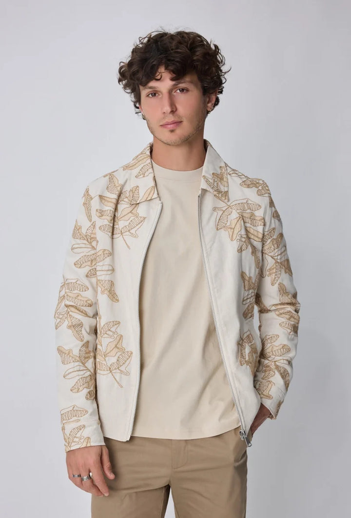 Jacket with Floral Embroidery Beige