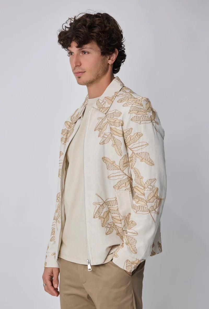 Jacket with Floral Embroidery Beige