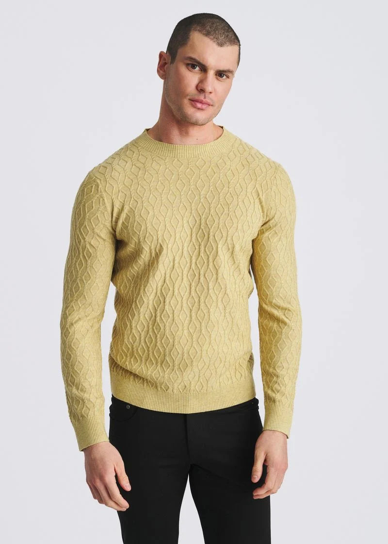 Cable Knit Crew Neck Wool Blend Sweater