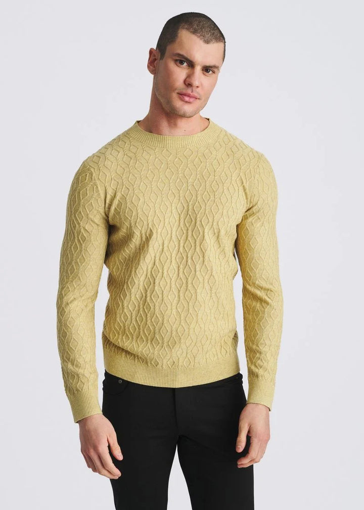 Cable Knit Crew Neck Wool Blend Sweater