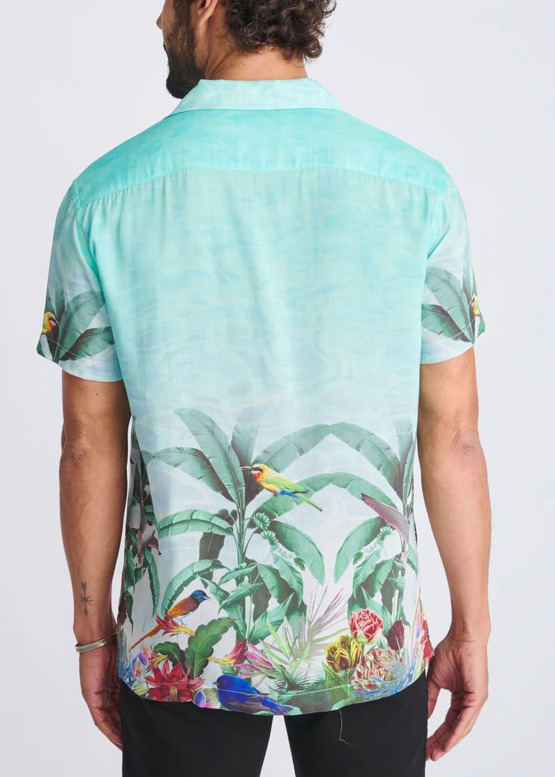 Ocean/Green Tropics Printed Modal Short Sleeve Border Shirt PM-49026