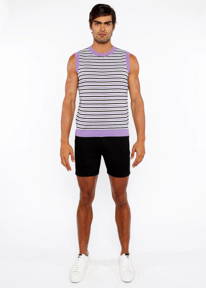 Lilac/Midnight Stripe Open Knit Vest St-24302