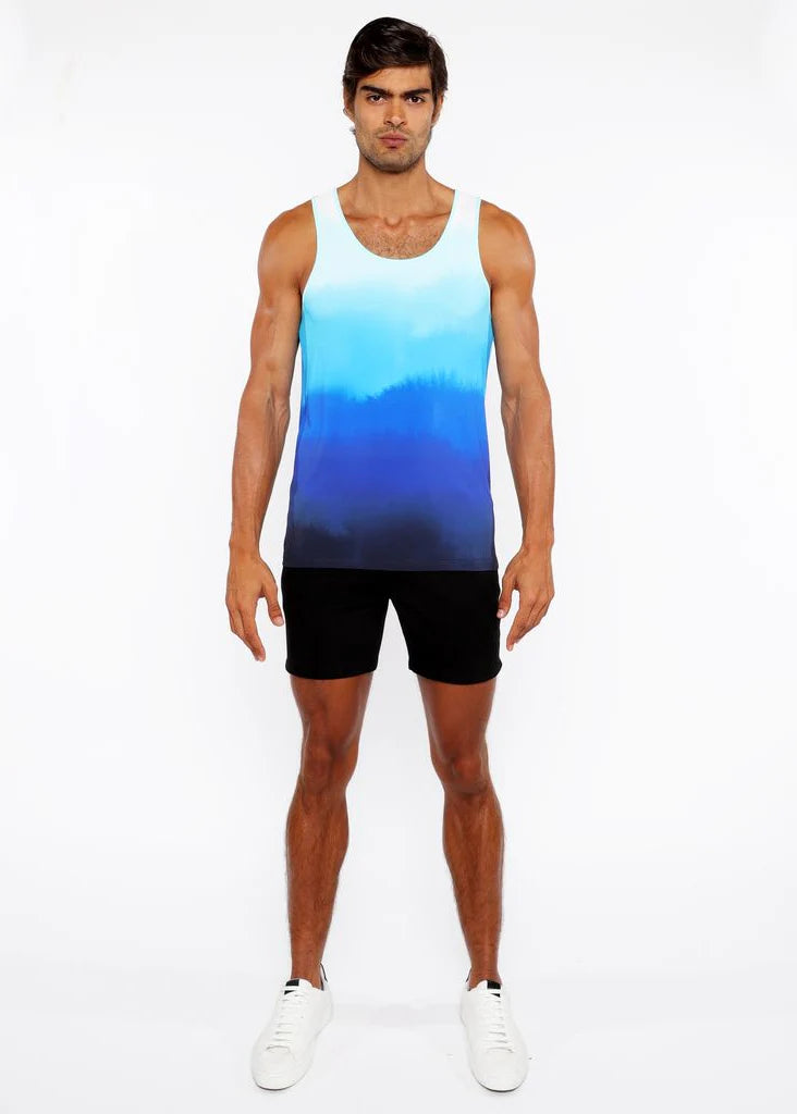 Cerulean Gradient Printed Stretch Mesh Tank Top St-11138