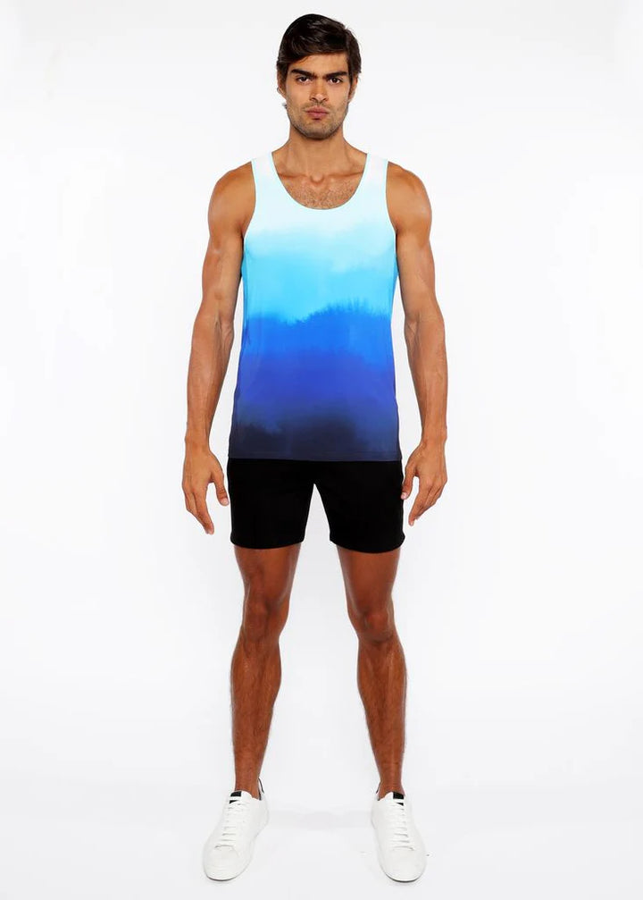 Cerulean Gradient Printed Stretch Mesh Tank Top St-11138