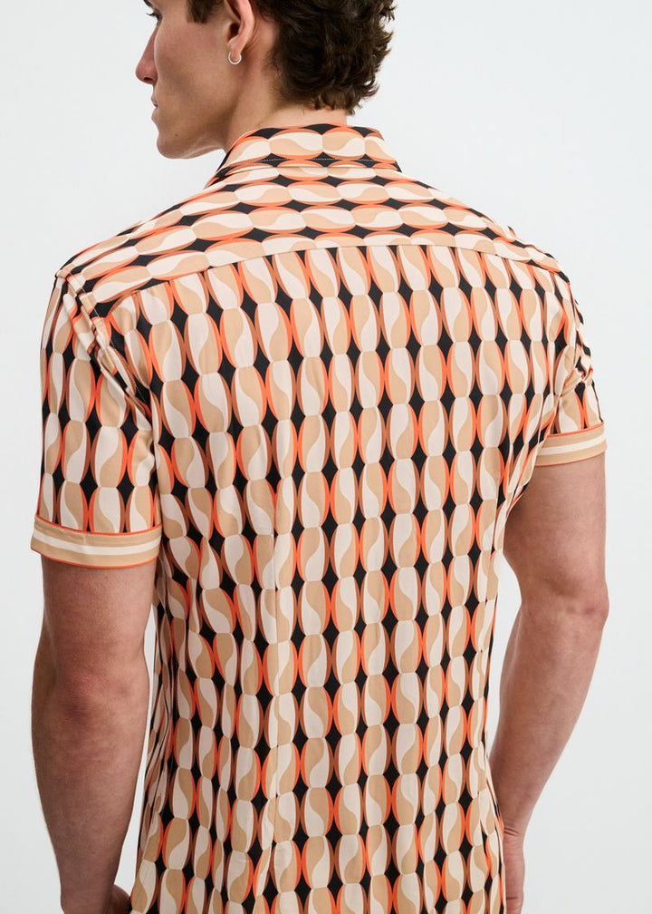 Spice/Sand Beads Printed Performance Stretch Short Sleeve Shirt W/Placket Detail St-26028