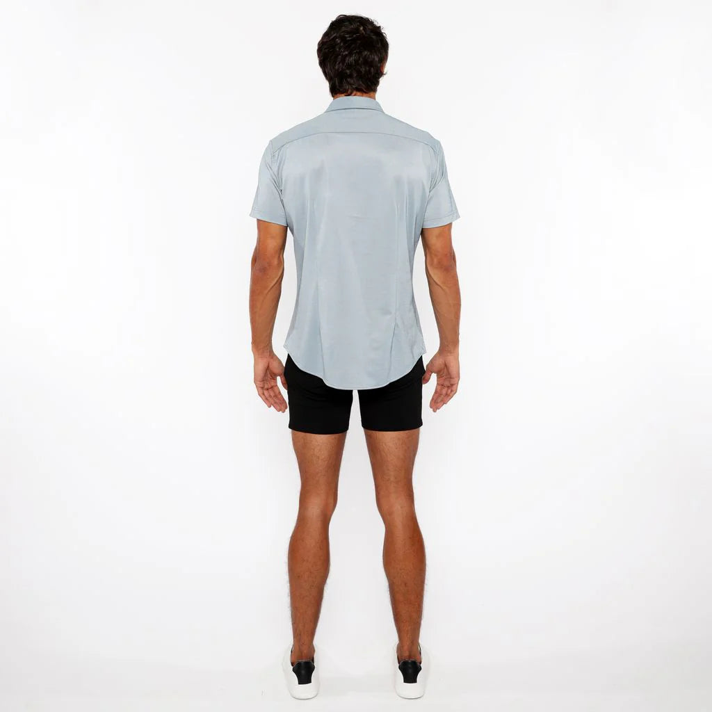 Mariner Green Solid Stretch Jersey Knit Short Sleeve Shirt W/Contrast Placket St-963-04