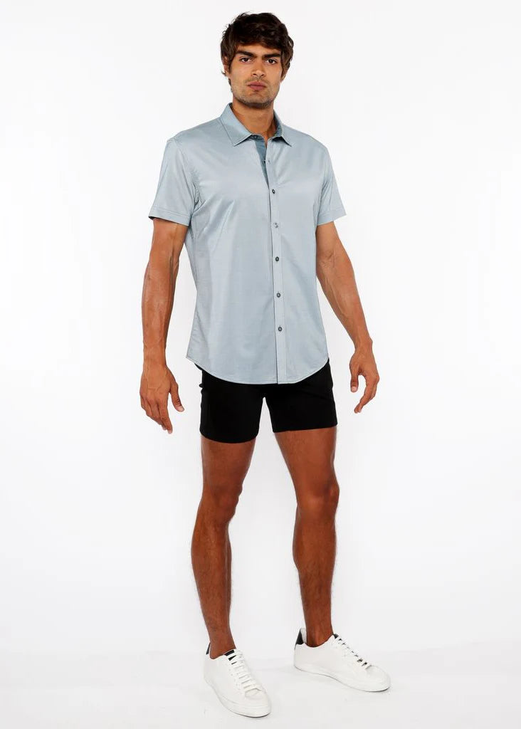 Mariner Green Solid Stretch Jersey Knit Short Sleeve Shirt W/Contrast Placket St-963-04