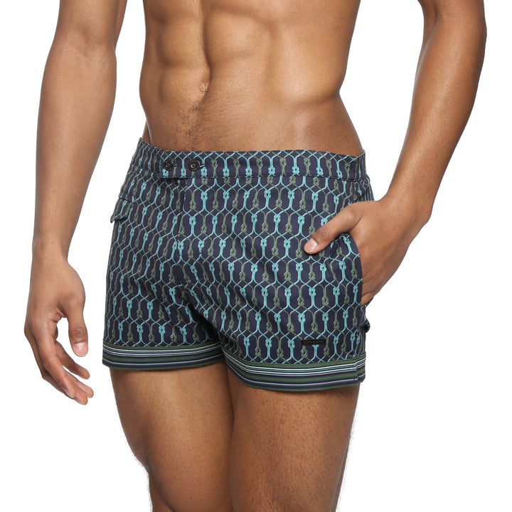 NEW- Teal Voyager Lido Printed Swim Short - Parke & Ronen