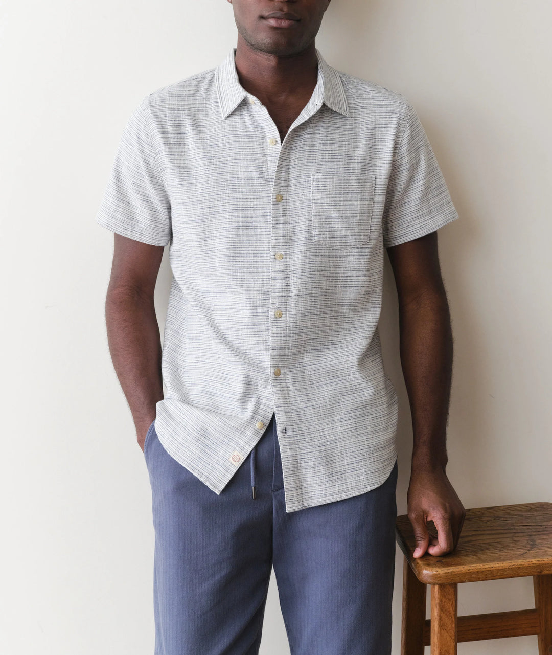 Classic Stretch Selvage Shirt Blue Mini Stripe