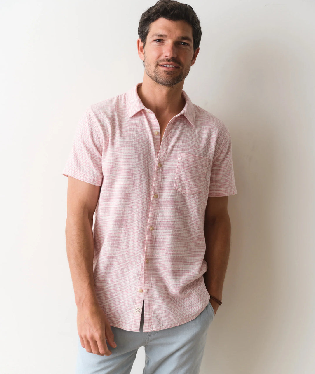 Classic Stretch Selvage Shirt Pink Mini Stripe