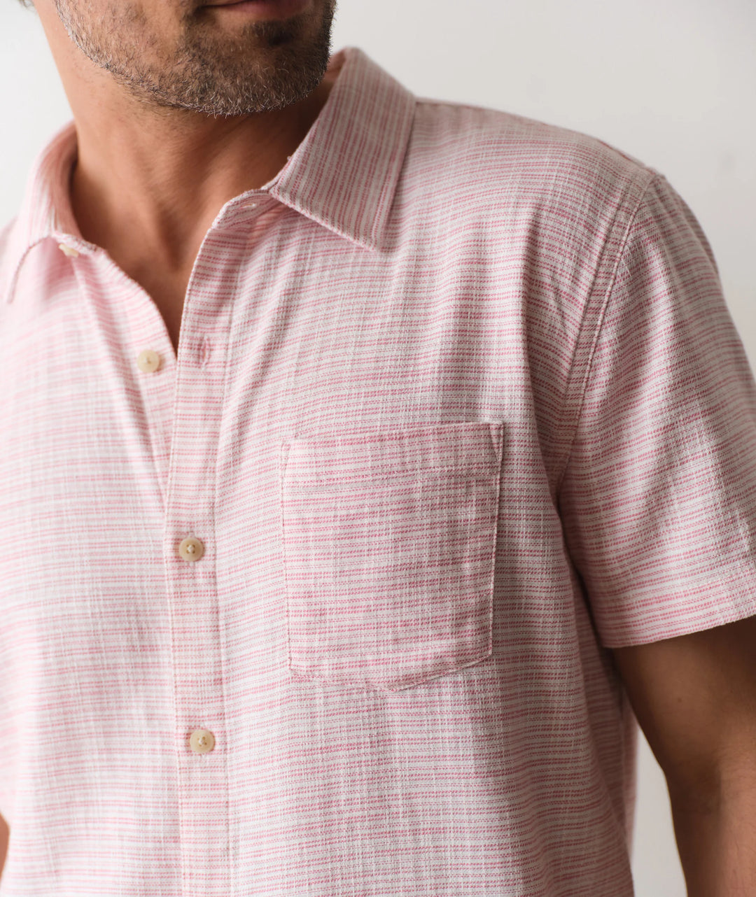 Classic Stretch Selvage Shirt Pink Mini Stripe