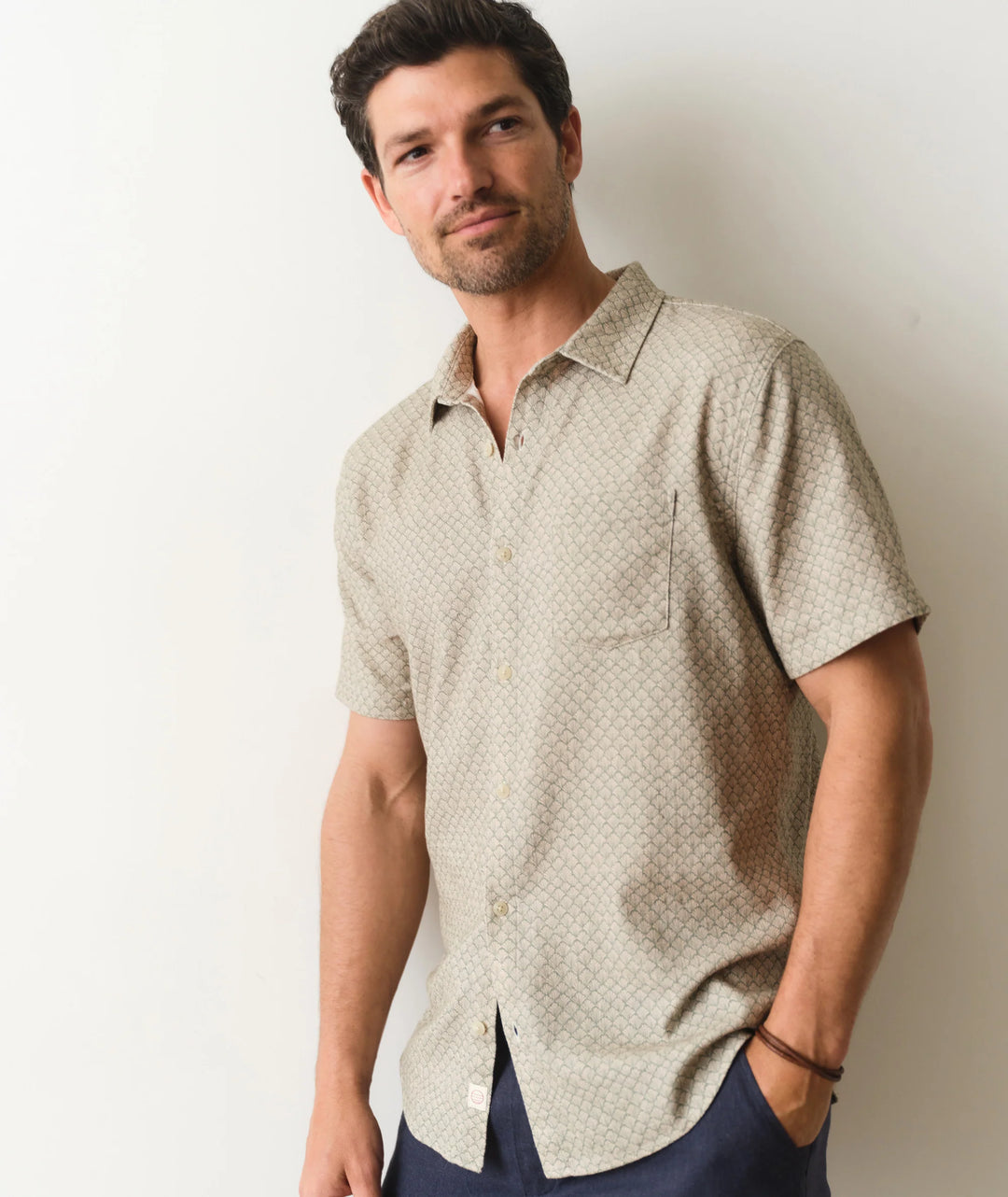 Classic Stretch Selvage Shirt Sage Shell Print