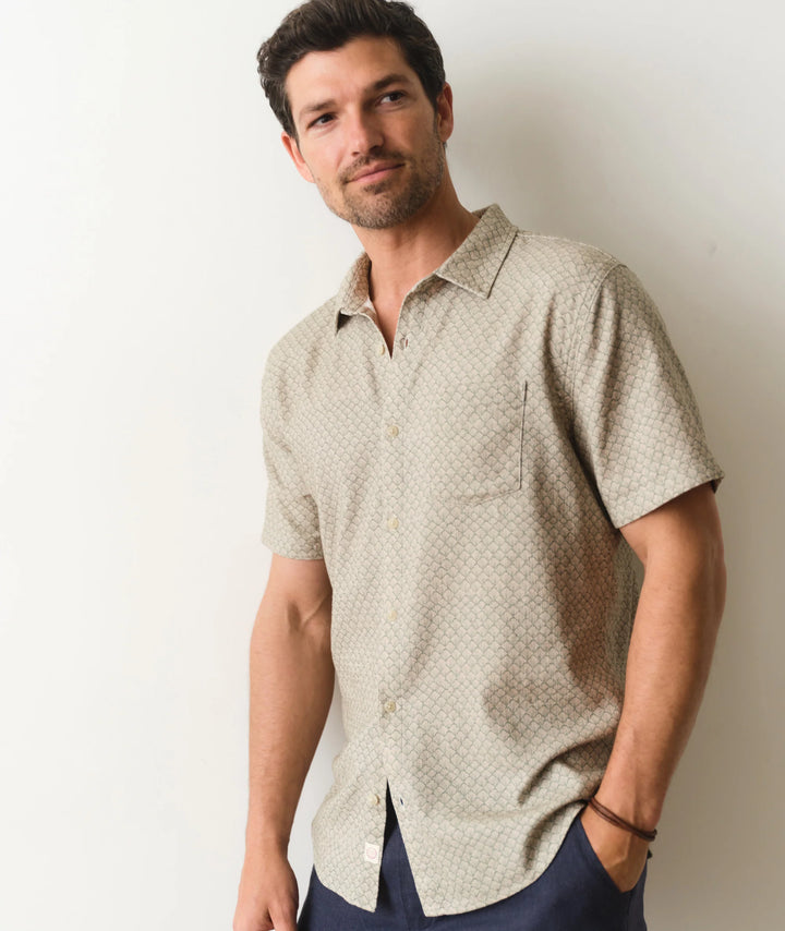 Classic Stretch Selvage Shirt Sage Shell Print