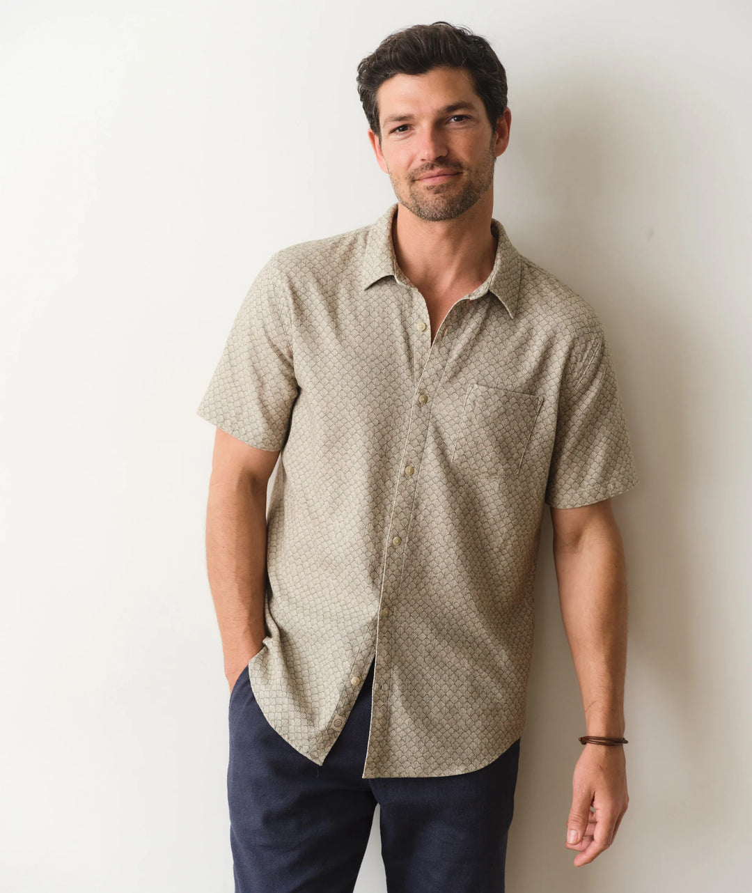 Classic Stretch Selvage Shirt Sage Shell Print