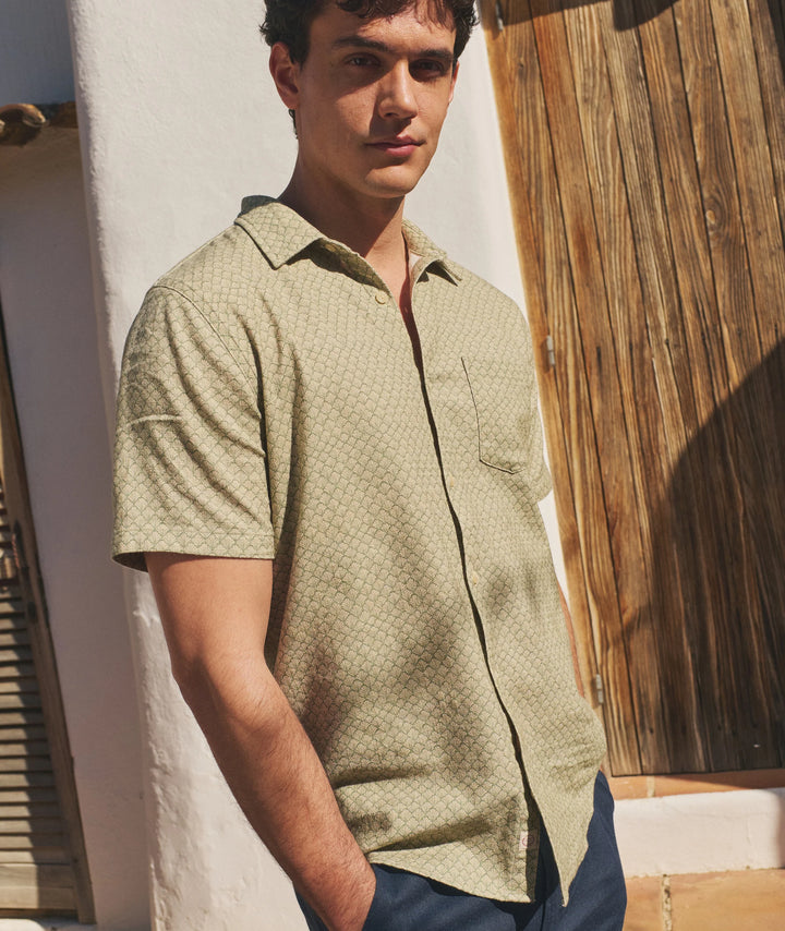 Classic Stretch Selvage Shirt Sage Shell Print