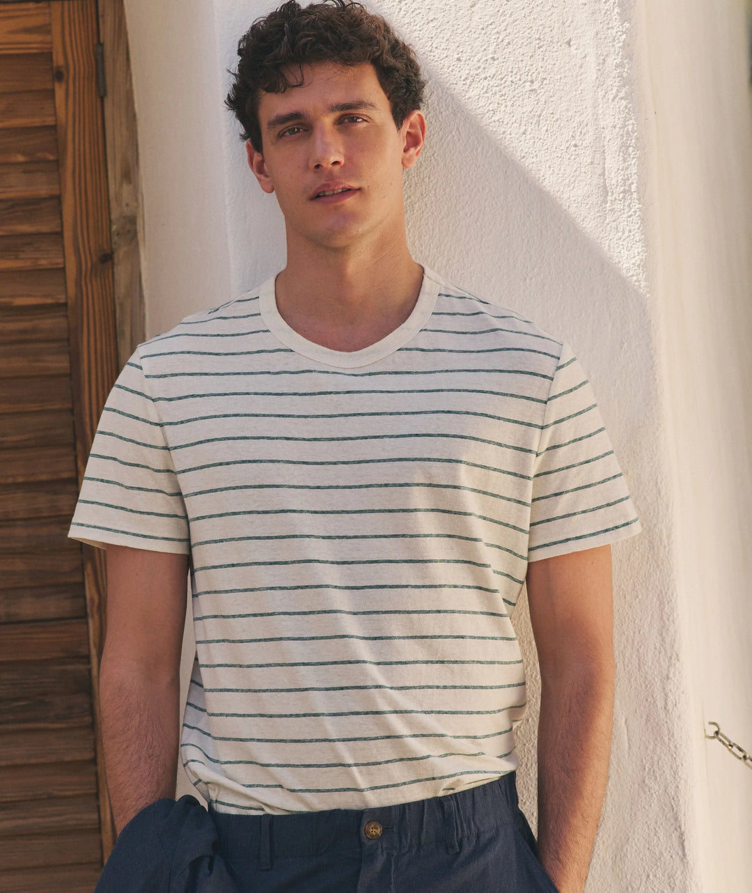 Relaxed Hemp Cotton Tee White/Mediterranea Stripe