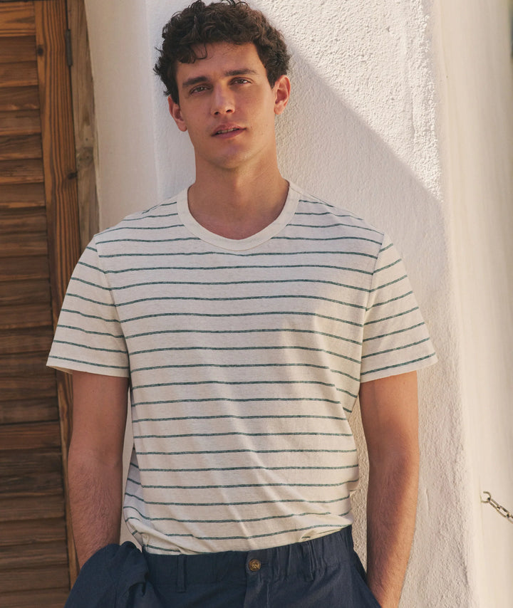 Relaxed Hemp Cotton Tee White/Mediterranea Stripe