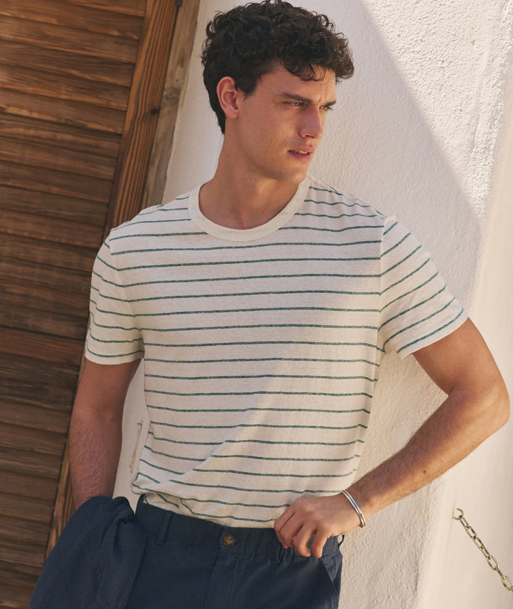 Relaxed Hemp Cotton Tee White/Mediterranea Stripe