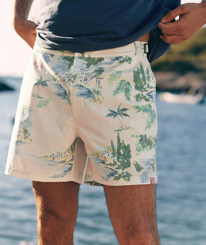 Tailored Swim Trunk 5" Mediterranean Coastline Print