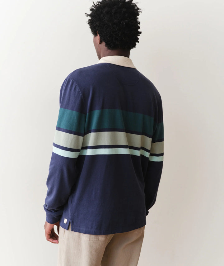 Sueded Rugby Polo Navy Green Stripe