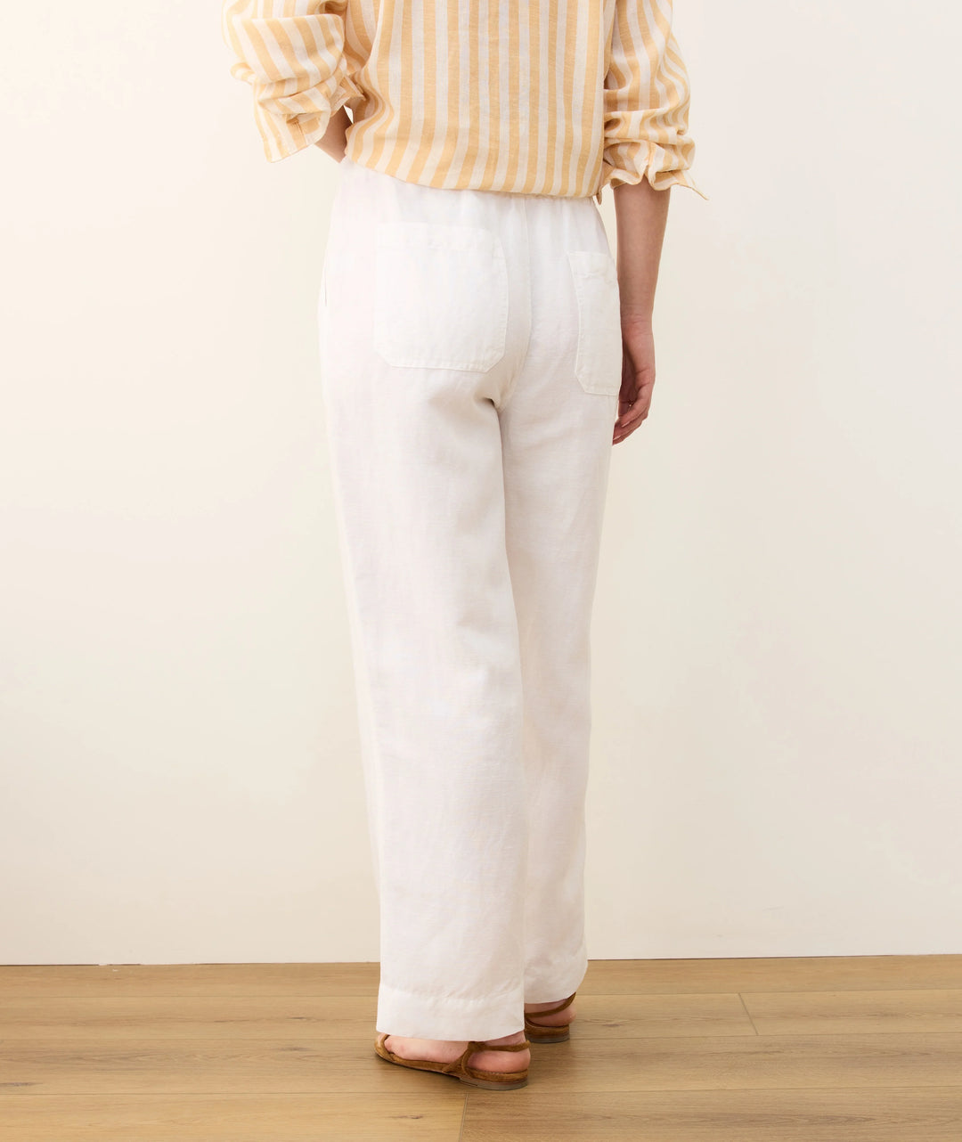 Linen Drawstring Wide Leg Pant Bright White