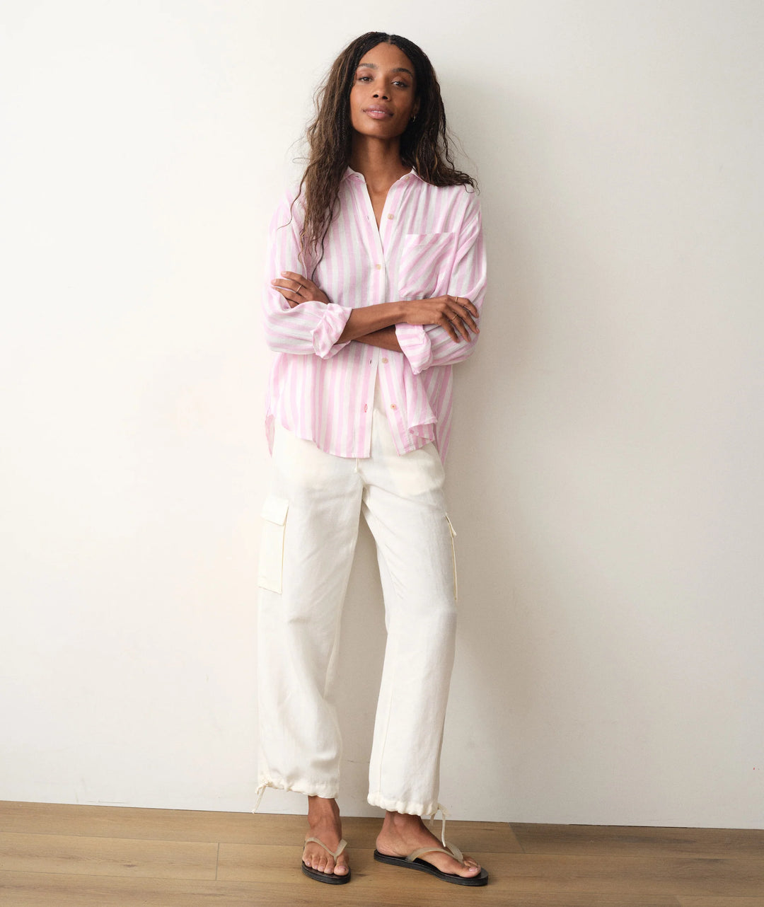 Jane Relaxed Linen Shirt Lavender/White Stripe