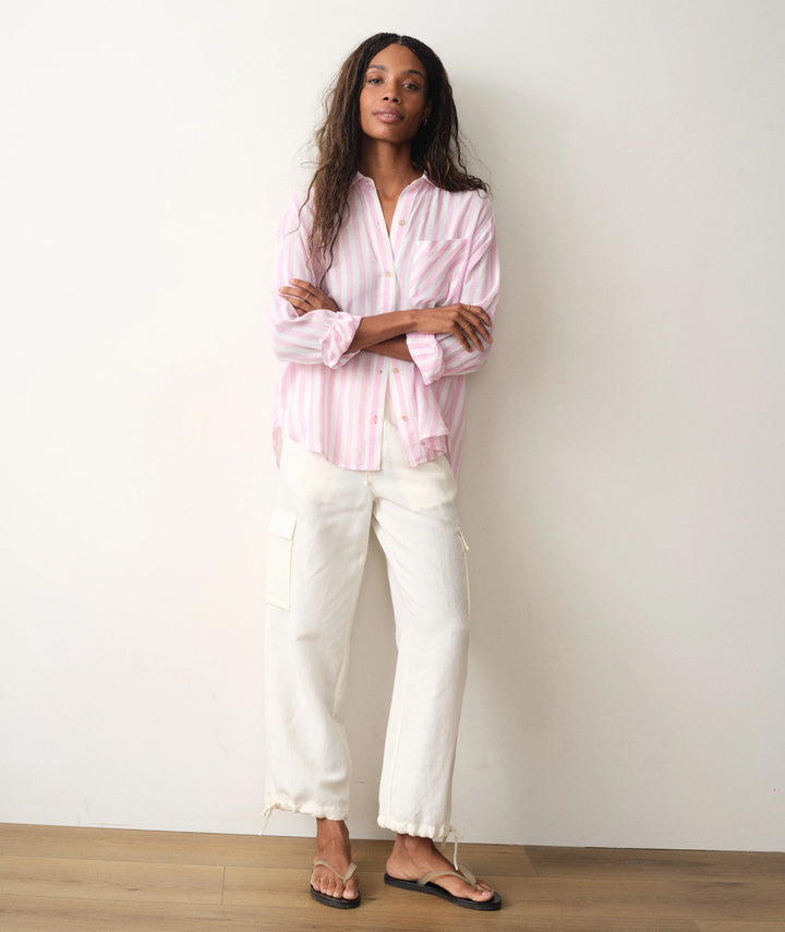 Jane Relaxed Linen Shirt Lavender/White Stripe