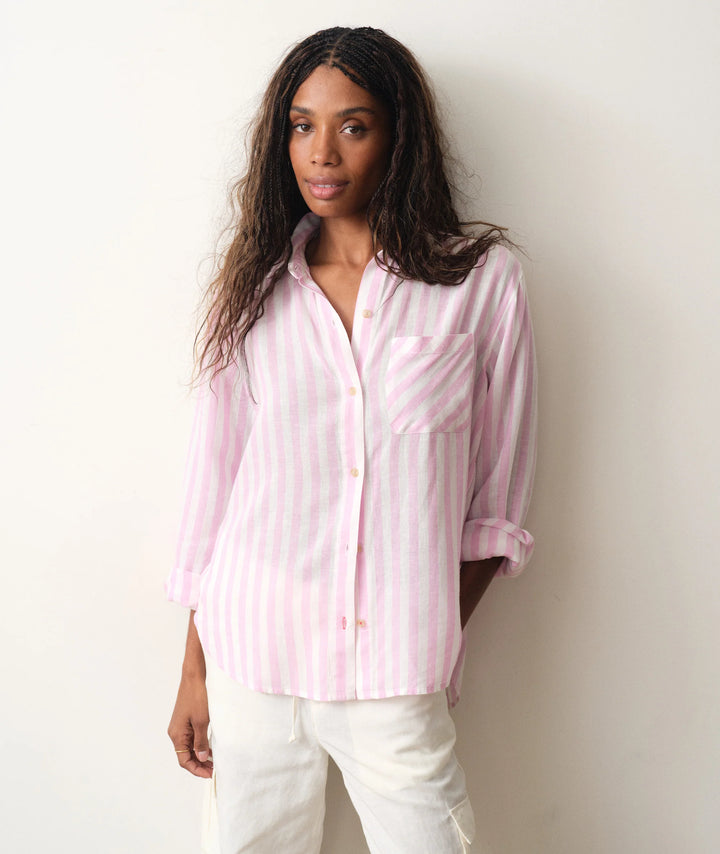 Jane Relaxed Linen Shirt Lavender/White Stripe