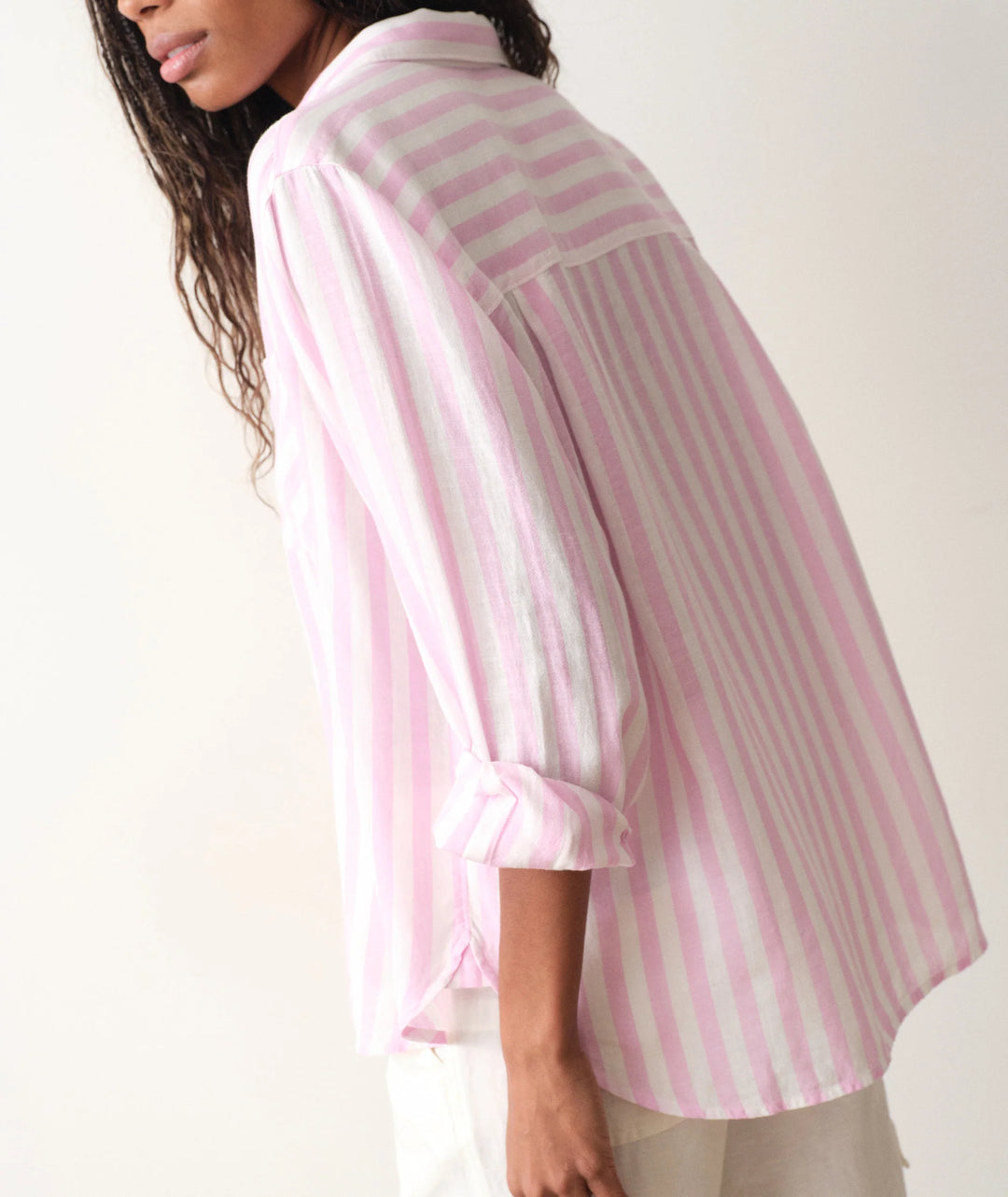 Jane Relaxed Linen Shirt Lavender/White Stripe