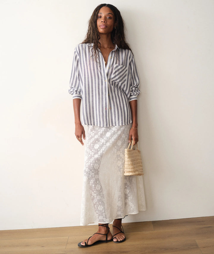 Jane Relaxed Linen Shirt Navy & White Stripe