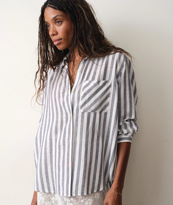 Jane Relaxed Linen Shirt Navy & White Stripe