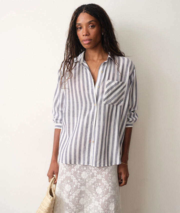 Jane Relaxed Linen Shirt Navy & White Stripe