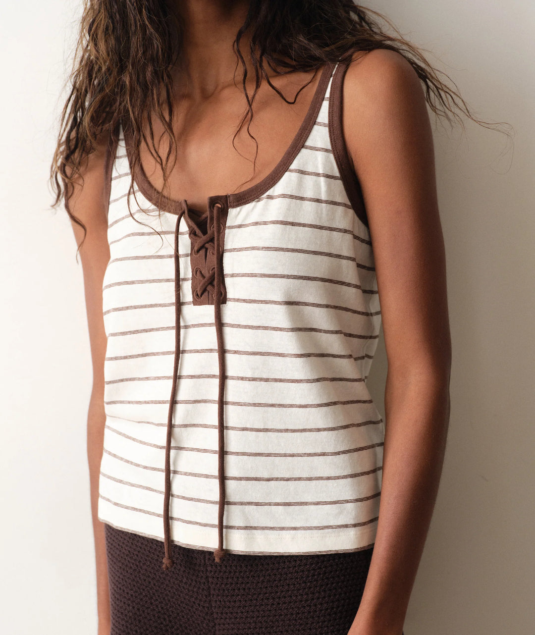 Laci Hemp Tank Chocolate & Cream Stripe