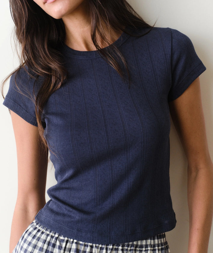 Lexi Pointelle Crew Tee - Navy