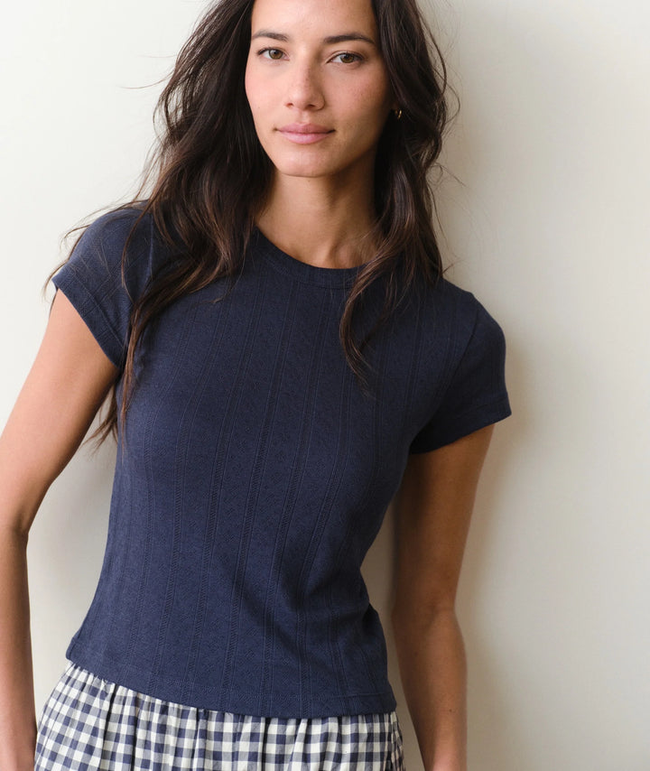 Lexi Pointelle Crew Tee - Navy