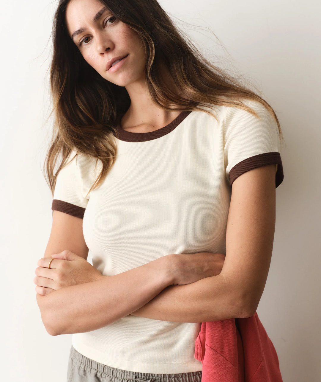 Lexi Rib Ringer Tee Cream & Coffee