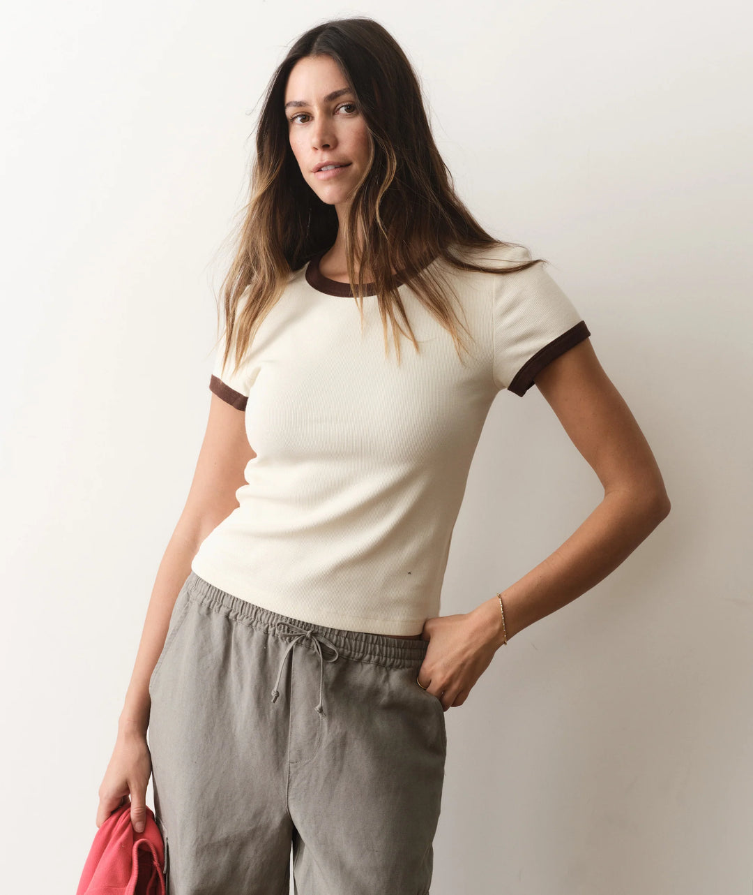 Lexi Rib Ringer Tee Cream & Coffee