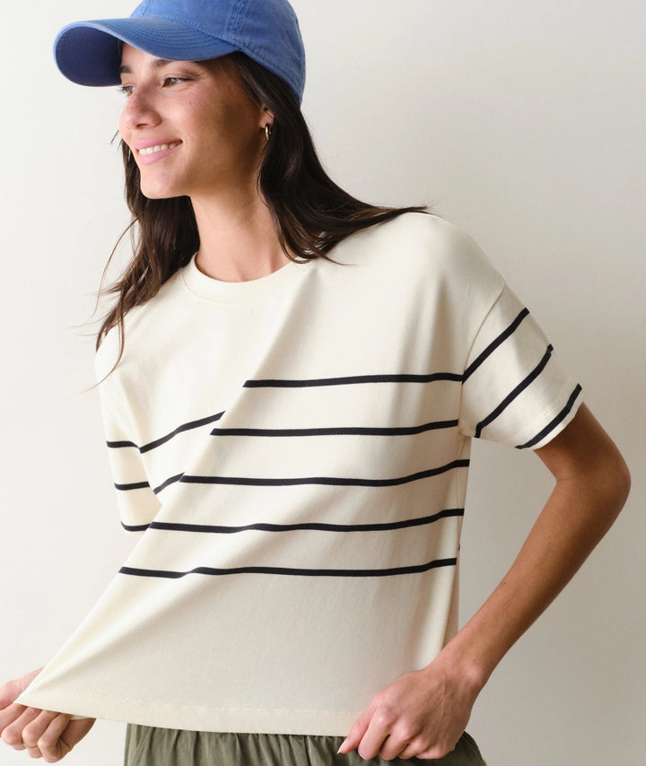 Luxe Sueded Crew Tee Black/White Stripe
