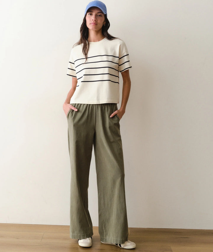 Luxe Sueded Crew Tee Black/White Stripe
