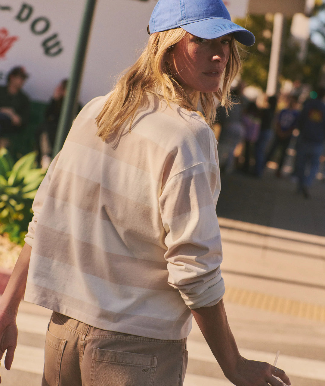 Luxe Sueded Polo Tee Cream Stripe