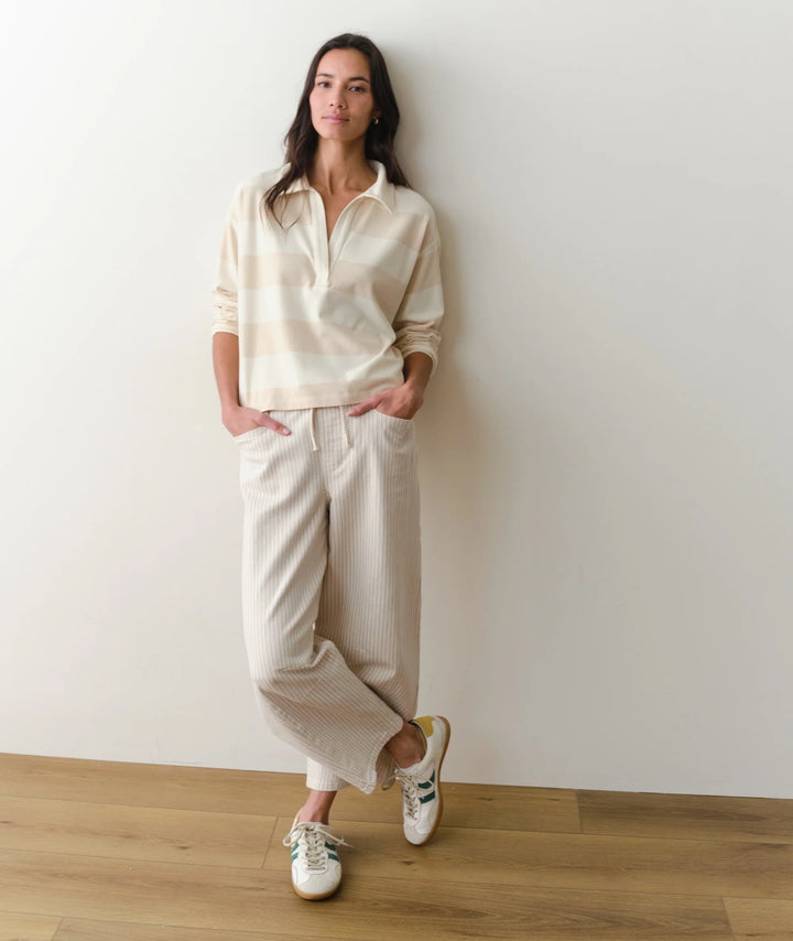 Luxe Sueded Polo Tee Cream Stripe