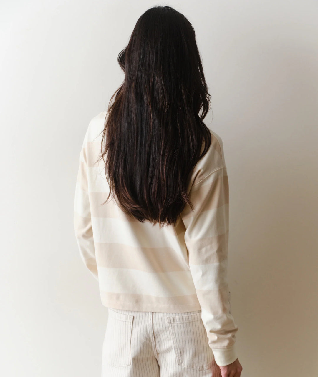 Luxe Sueded Polo Tee Cream Stripe