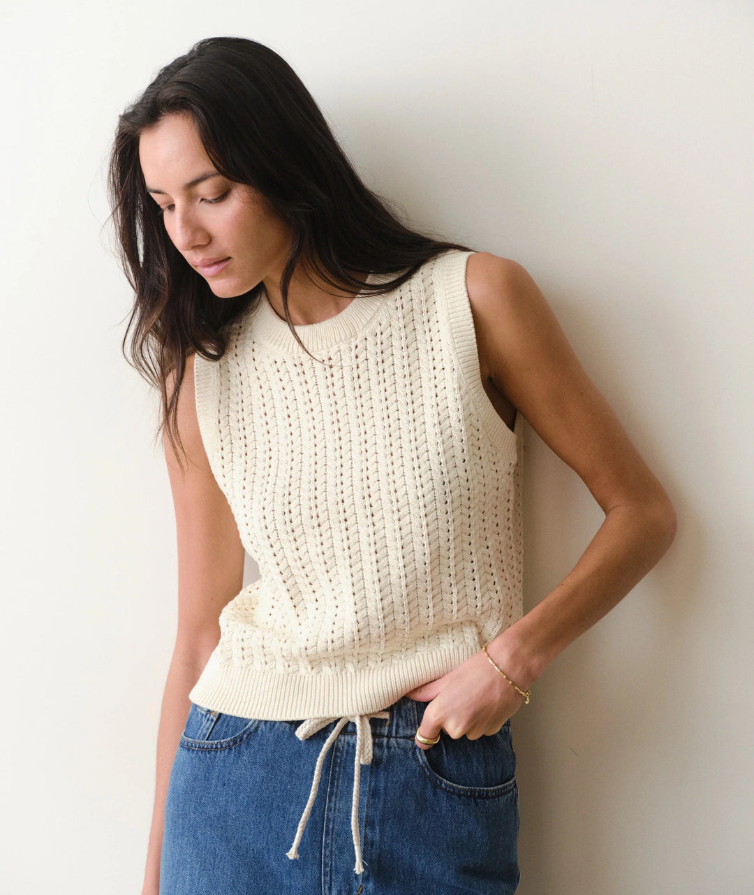 Mina Pointelle Sweater Tank Cream