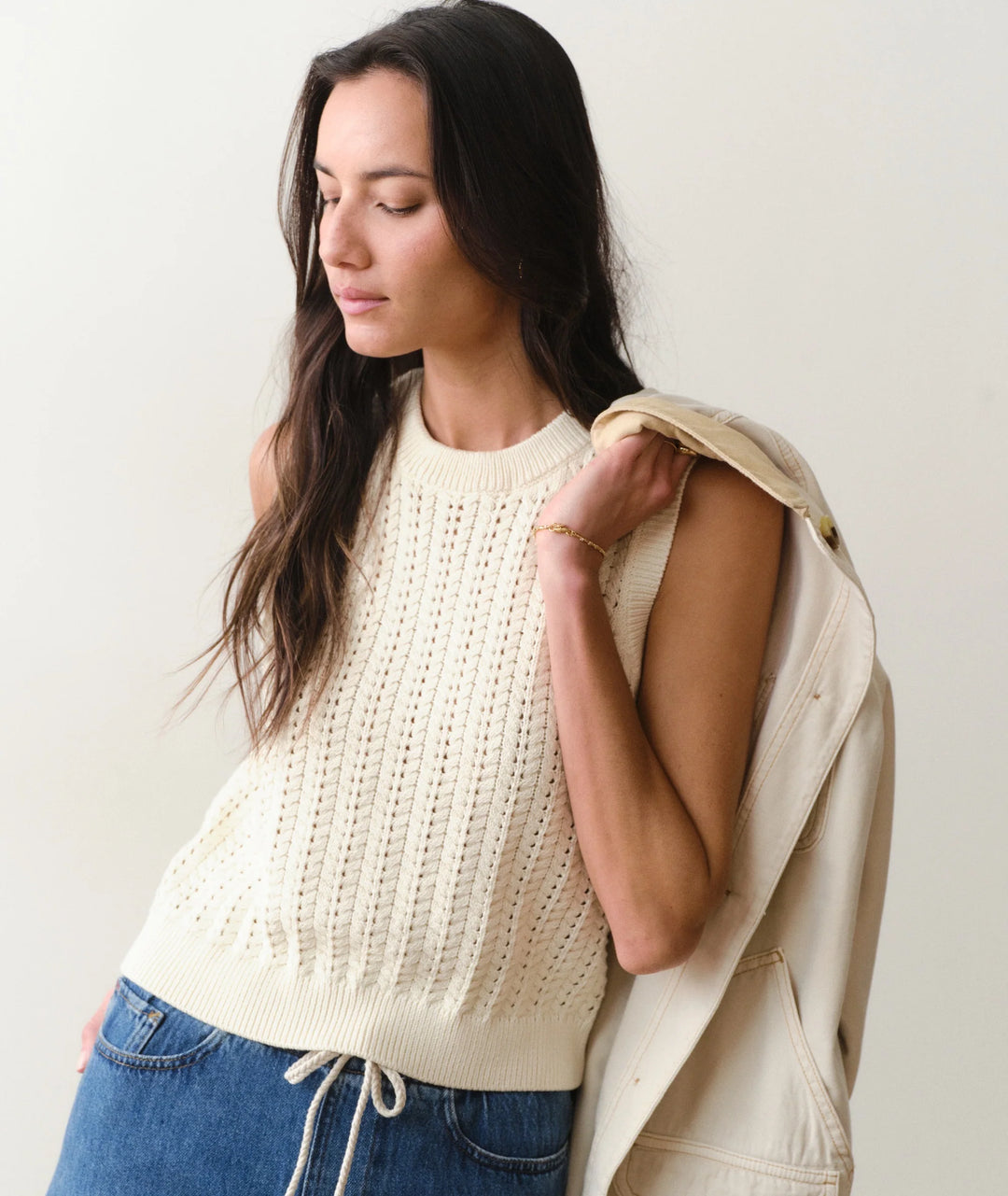 Mina Pointelle Sweater Tank Cream
