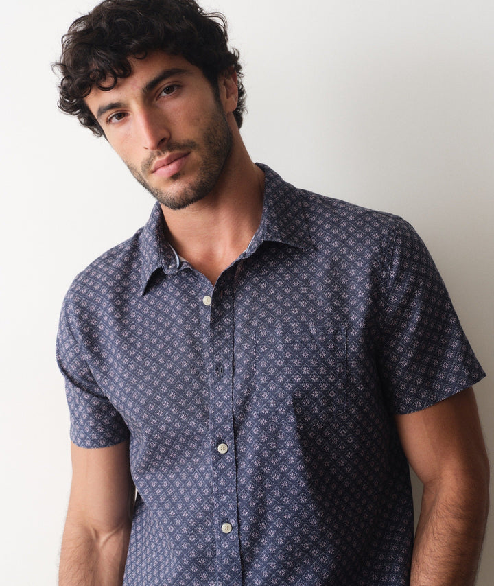 Better Than Linen Shirt India Ink Diamond Print